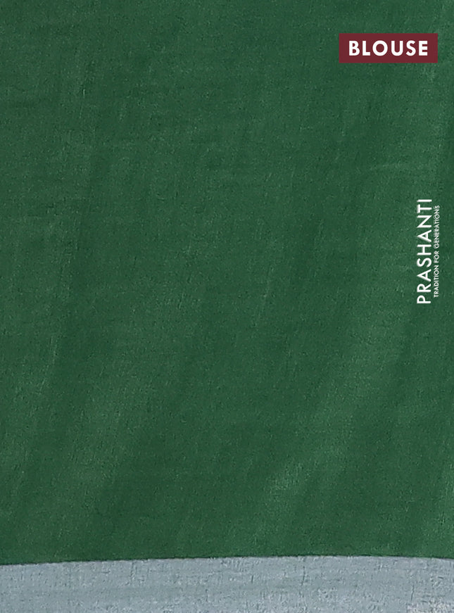 Pure linen saree peacock blue and green with plain body and silver zari woven border