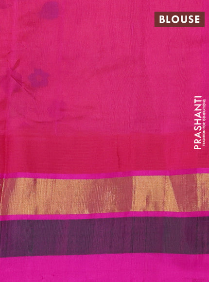 Silk cotton saree orange and pink with allover kalamkari prints and temple design zari woven simple border