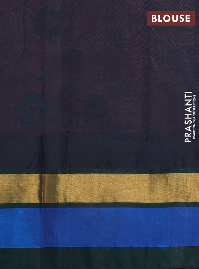 Silk cotton saree pink shade and bottle green with allover kalamkari prints and temple design zari woven simple border