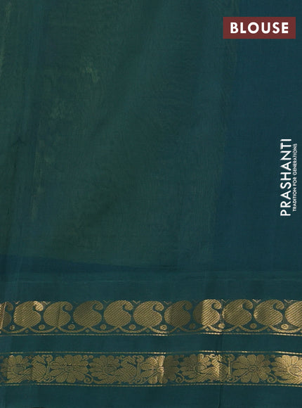 Silk cotton saree mehendi green and green with allover kalamkari prints and zari woven korvai border