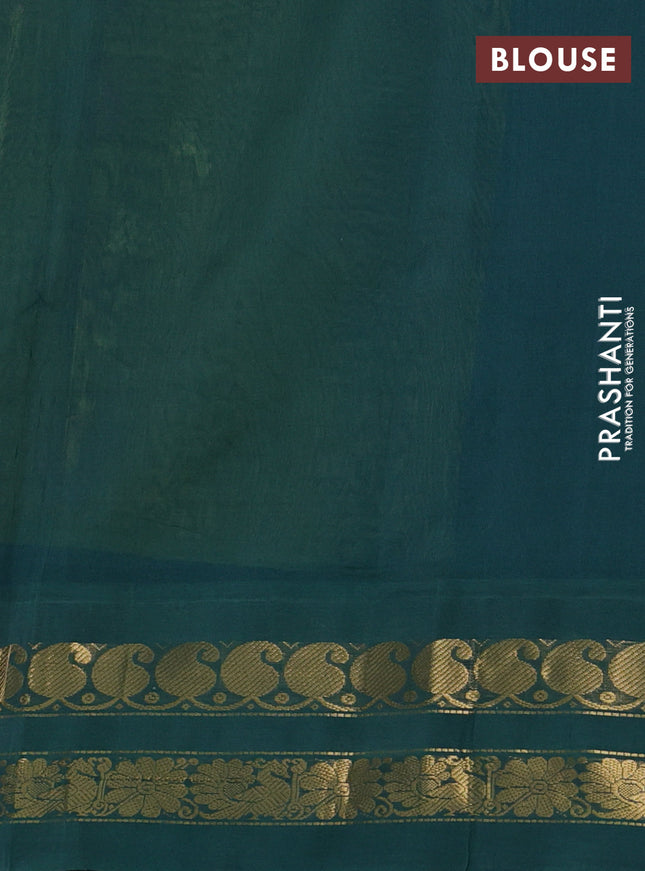 Silk cotton saree mehendi green and green with allover kalamkari prints and zari woven korvai border