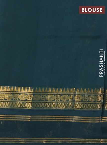 Silk cotton saree lime green and bottle green with allover kalamkari prints and temple design zari woven border