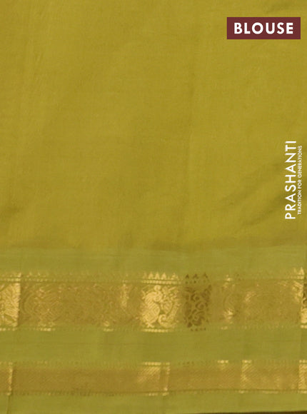 Silk cotton saree peach pink and lime green with allover kalamkari prints and rettapet zari woven korvai border