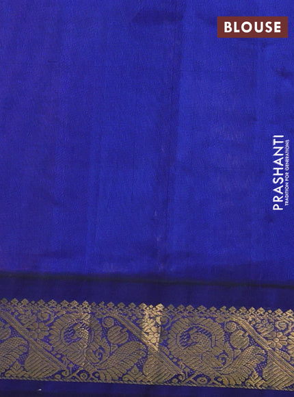 Silk cotton saree peach pink and blue with allover kalamkari prints and zari woven korvai border
