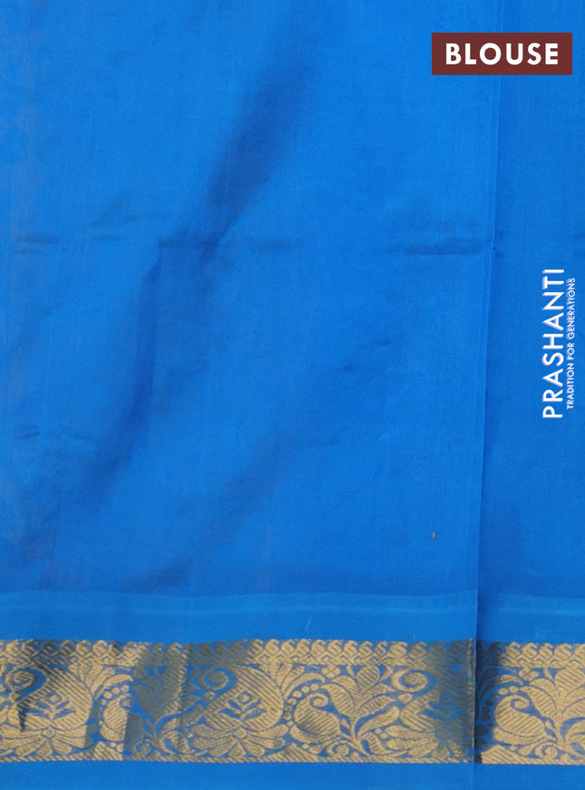 Silk cotton saree pale yellow and cs blue with allover kalamkari prints and zari woven korvai border
