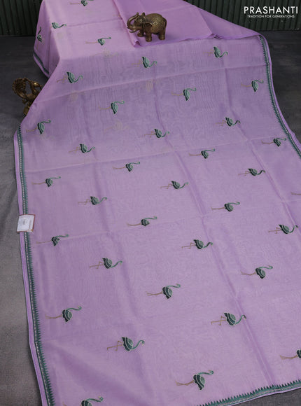 Chanderi tissue saree lavender with embroidery buttas and simple temple design border