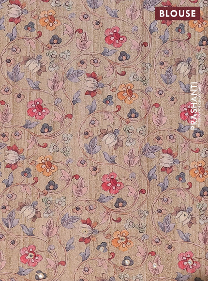 Semi tussar silk saree beige and dark sandal with plain body and kalamkari prints & pita work