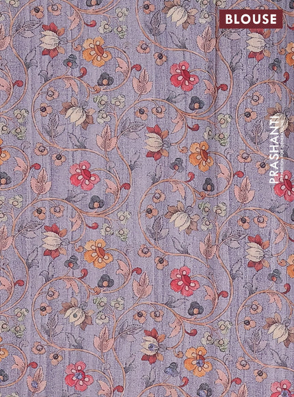 Semi tussar silk saree beige and grey with plain body and kalamkari prints & pita work