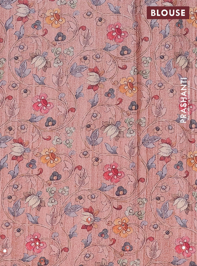 Semi tussar silk saree beige and rust shade with plain body and kalamkari prints & pita work