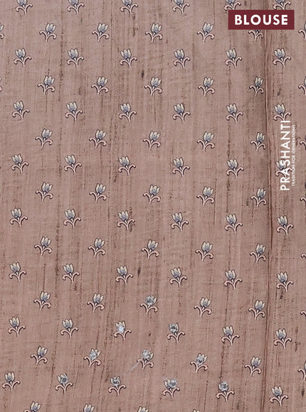 Semi tussar silk saree teal green and chikku shade with plain body and kalamkari prints & pita work