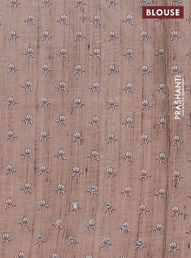 Semi tussar silk saree teal green and chikku shade with plain body and kalamkari prints & pita work