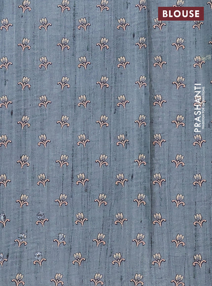 Semi tussar silk saree chikku shade and teal shade with plain body and kalamkari prints & pita work