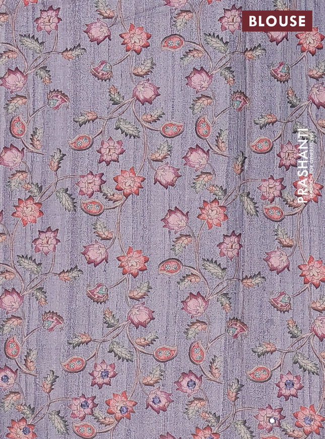 Semi tussar silk saree beige and grey shade with plain body and kalamkari prints & pita work