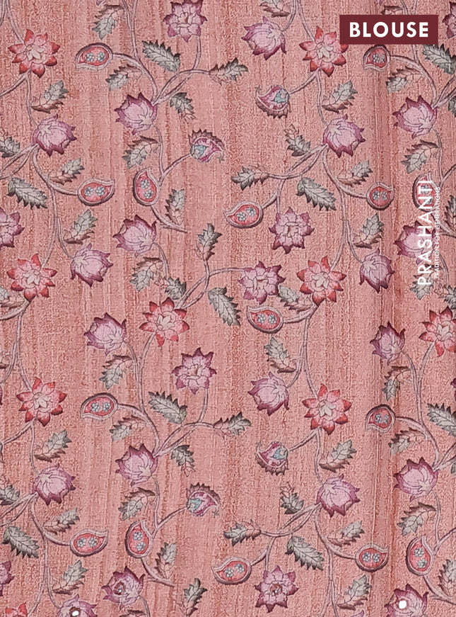 Semi tussar silk saree grey shade and rust shade with plain body and kalamkari prints & pita work