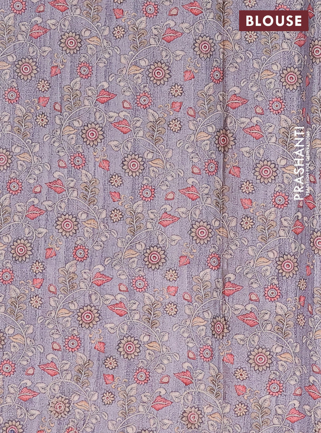 Semi tussar silk saree grey shade and dark grey with plain body and kalamkari prints & pita work