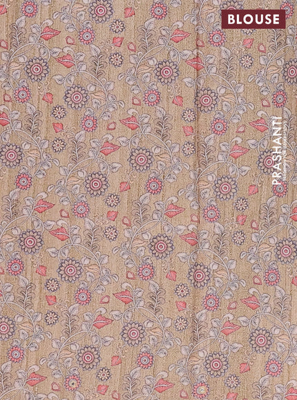 Semi tussar silk saree grey shade and sandal with plain body and kalamkari prints & pita work