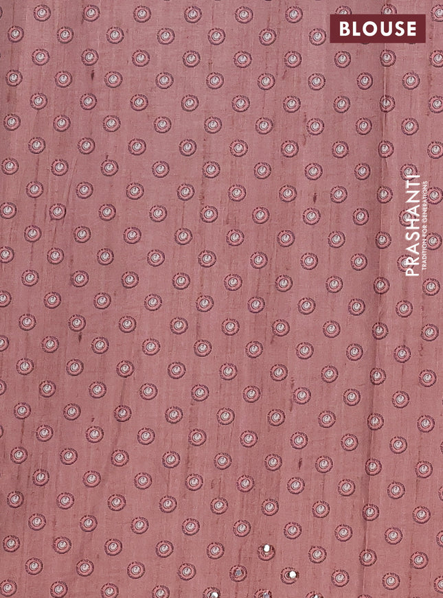 Semi tussar silk saree peacock green and brown with plain body and kalamkari prints & pita work