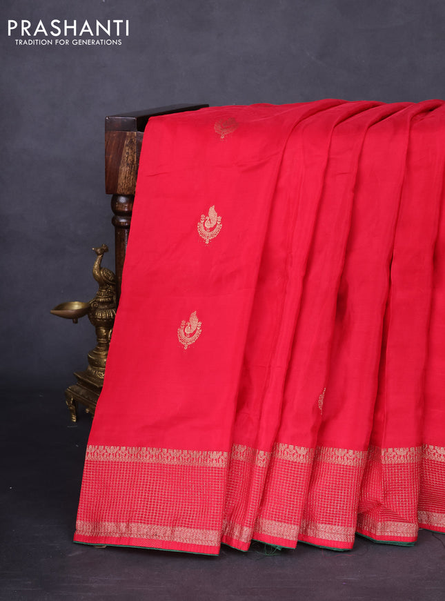 Banarasi silk saree red and green with annam zari woven buttas and zari woven border