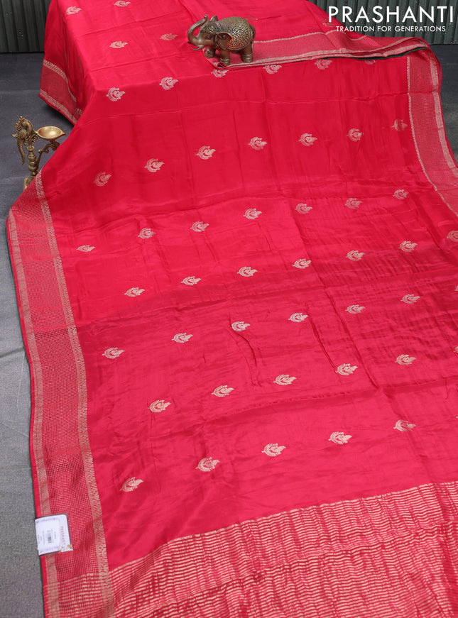 Banarasi silk saree red and green with annam zari woven buttas and zari woven border