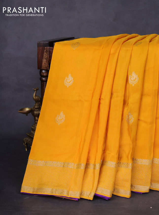 Banarasi silk saree yellow and violet with annam zari woven buttas and zari woven border