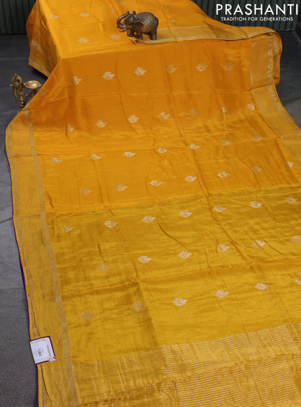 Banarasi silk saree yellow and violet with annam zari woven buttas and zari woven border
