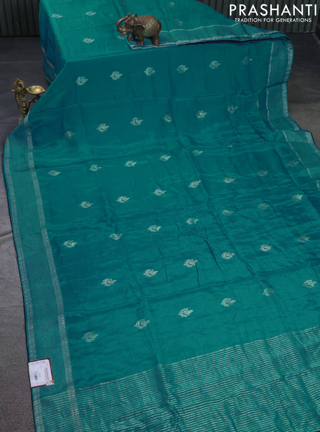 Banarasi silk saree teal blue with annam zari woven buttas and zari woven border