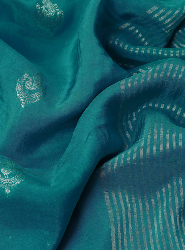Banarasi silk saree teal blue with annam zari woven buttas and zari woven border