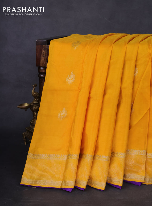 Banarasi silk saree yellow and violet with annam zari woven buttas and zari woven border