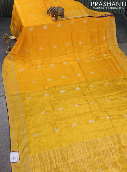 Banarasi silk saree yellow and violet with annam zari woven buttas and zari woven border