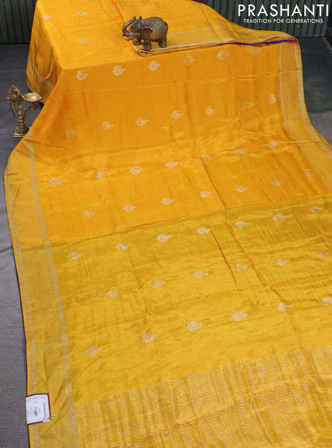 Banarasi silk saree yellow and violet with annam zari woven buttas and zari woven border