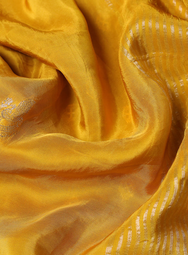 Banarasi silk saree yellow and violet with annam zari woven buttas and zari woven border