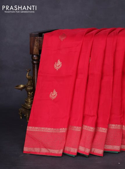 Banarasi silk saree reddish pink and green with annam zari woven buttas and zari woven border