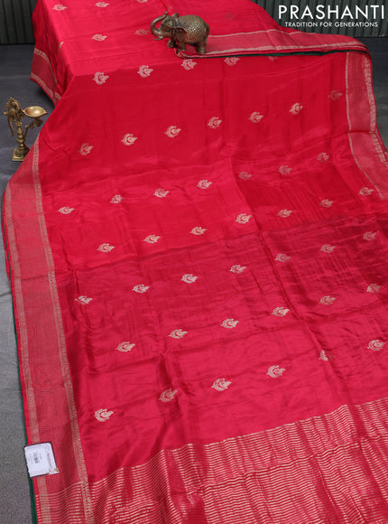 Banarasi silk saree reddish pink and green with annam zari woven buttas and zari woven border