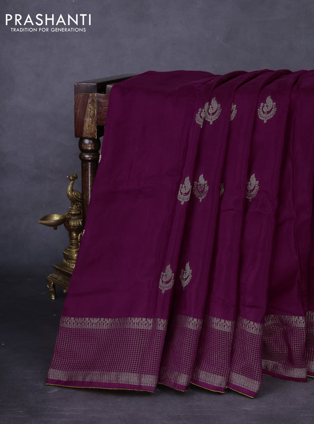 Banarasi silk saree wine shade and yellow with annam zari woven buttas and zari woven border