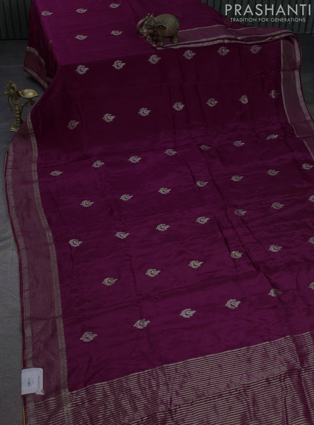 Banarasi silk saree wine shade and yellow with annam zari woven buttas and zari woven border