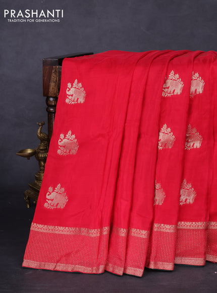 Banarasi silk saree pink and green with zari woven elephant buttas and zari woven border