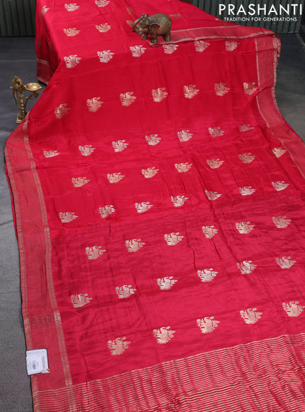Banarasi silk saree pink and green with zari woven elephant buttas and zari woven border