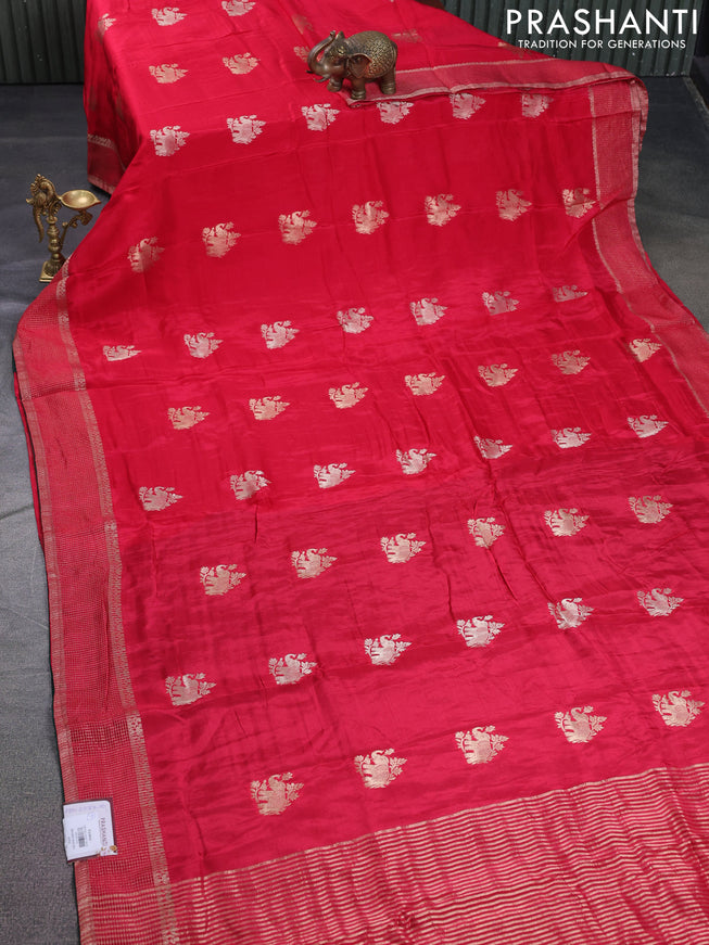 Banarasi silk saree pink and green with zari woven elephant buttas and zari woven border