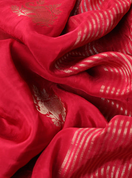 Banarasi silk saree pink and green with zari woven elephant buttas and zari woven border