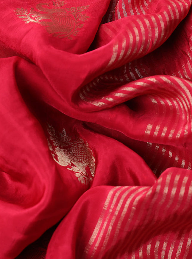 Banarasi silk saree pink and green with zari woven elephant buttas and zari woven border