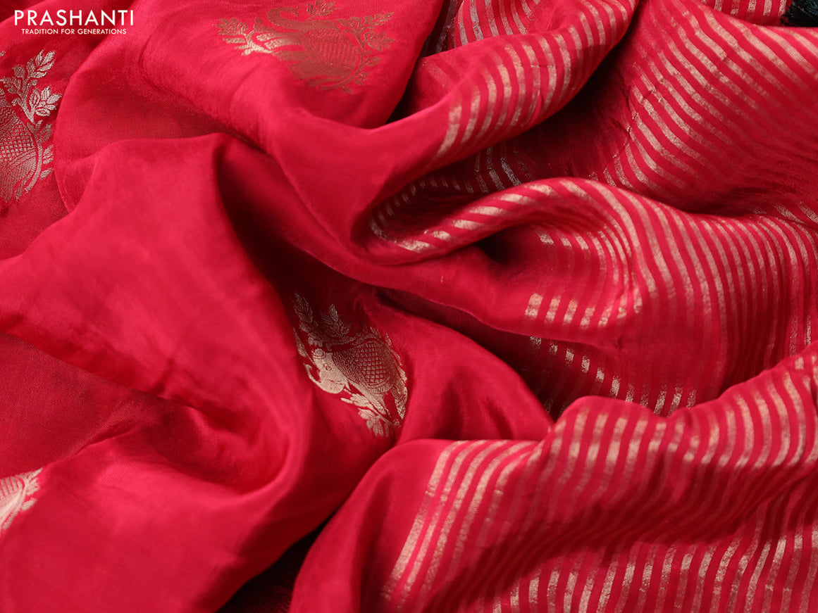 Banarasi silk saree pink and green with zari woven elephant buttas and zari woven border