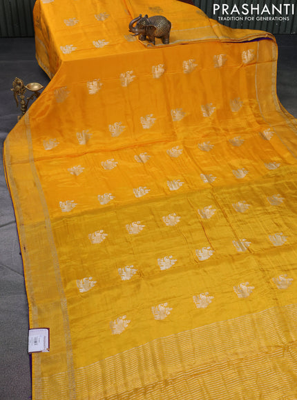 Banarasi silk saree yellow and violet with zari woven elephant buttas and zari woven border