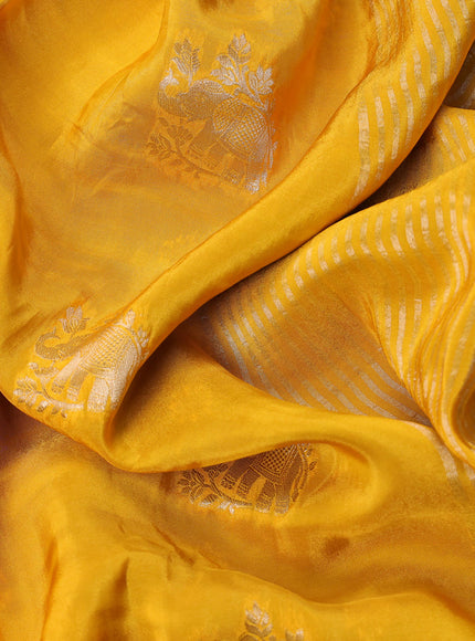 Banarasi silk saree yellow and violet with zari woven elephant buttas and zari woven border