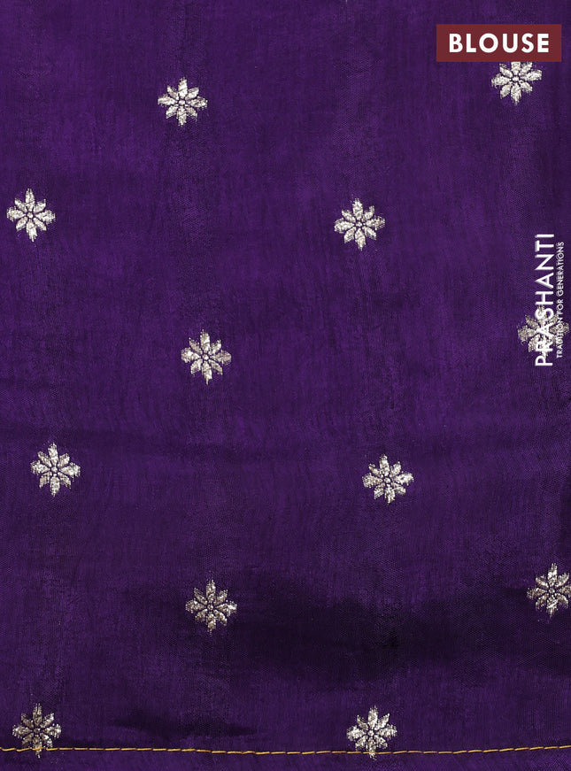 Banarasi silk saree yellow and violet with zari woven elephant buttas and zari woven border