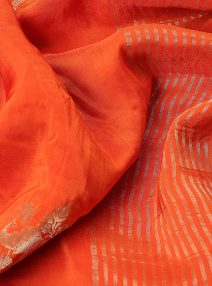 Banarasi silk saree orange and pink with zari woven elephant buttas and zari woven border