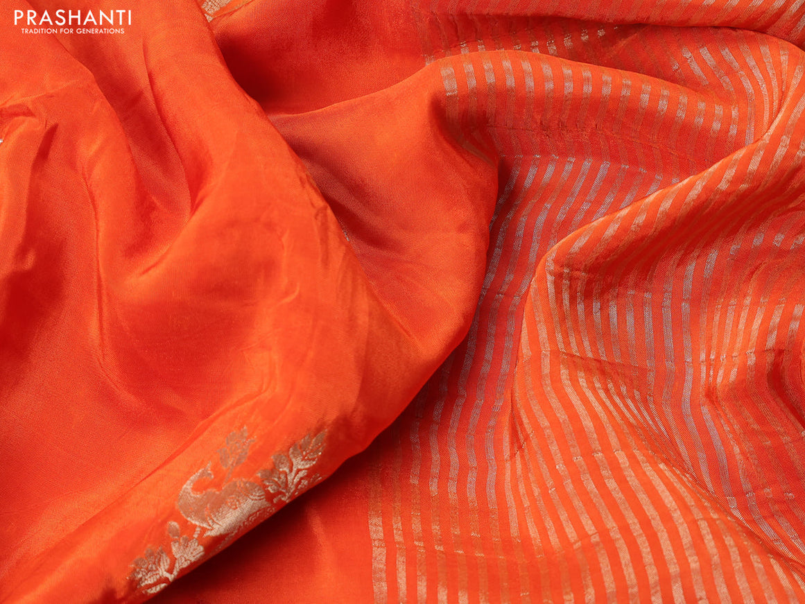 Banarasi silk saree orange and pink with zari woven elephant buttas and zari woven border