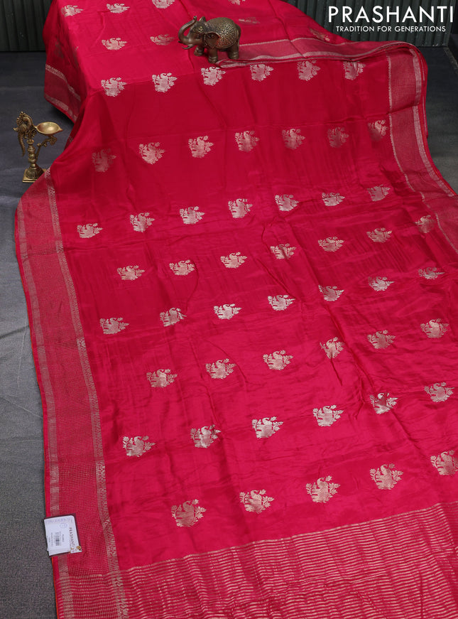 Banarasi silk saree pink and orange with zari woven elephant buttas and zari woven border