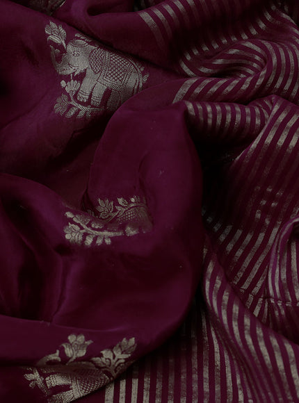 Banarasi silk saree wine shade and mustard yellow with zari woven elephant buttas and zari woven border