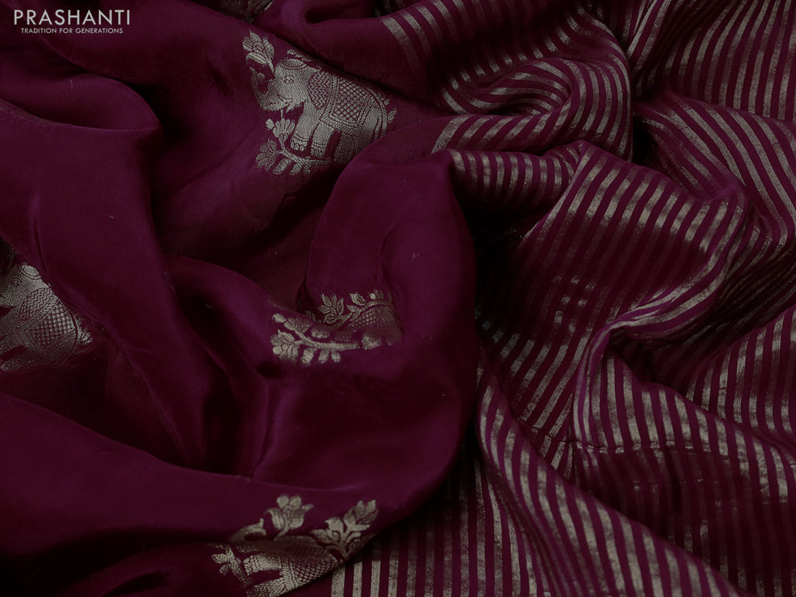 Banarasi silk saree wine shade and mustard yellow with zari woven elephant buttas and zari woven border
