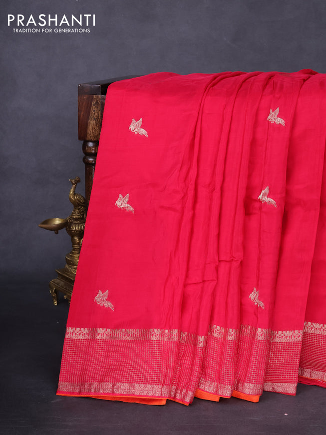 Banarasi silk saree pink and orange with zari woven brids buttas and zari woven border